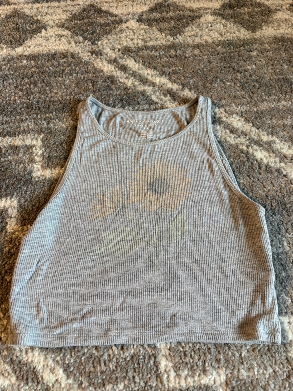 American Eagle Outfitters Gray Ribbed Sunflower Tank